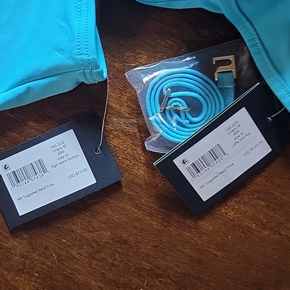 NWT Kate Spade Ruffle River Blue Off Shoulder Wireless Ruffle Bikini Set - Picture 4 of 5